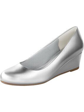 Women's Silver Nude 2 Inch Low Heel Wedge Comfortable Closed Toe Shoes